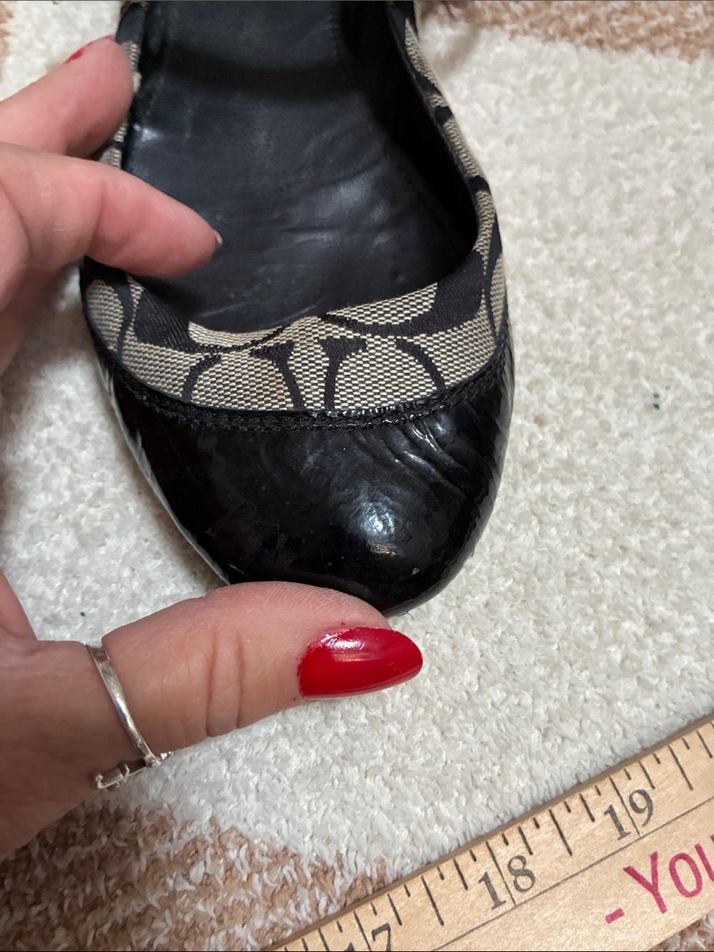 Coach Black Patent & Beige Signature Canvas Mary Jane Flats - Picture 6 of 14